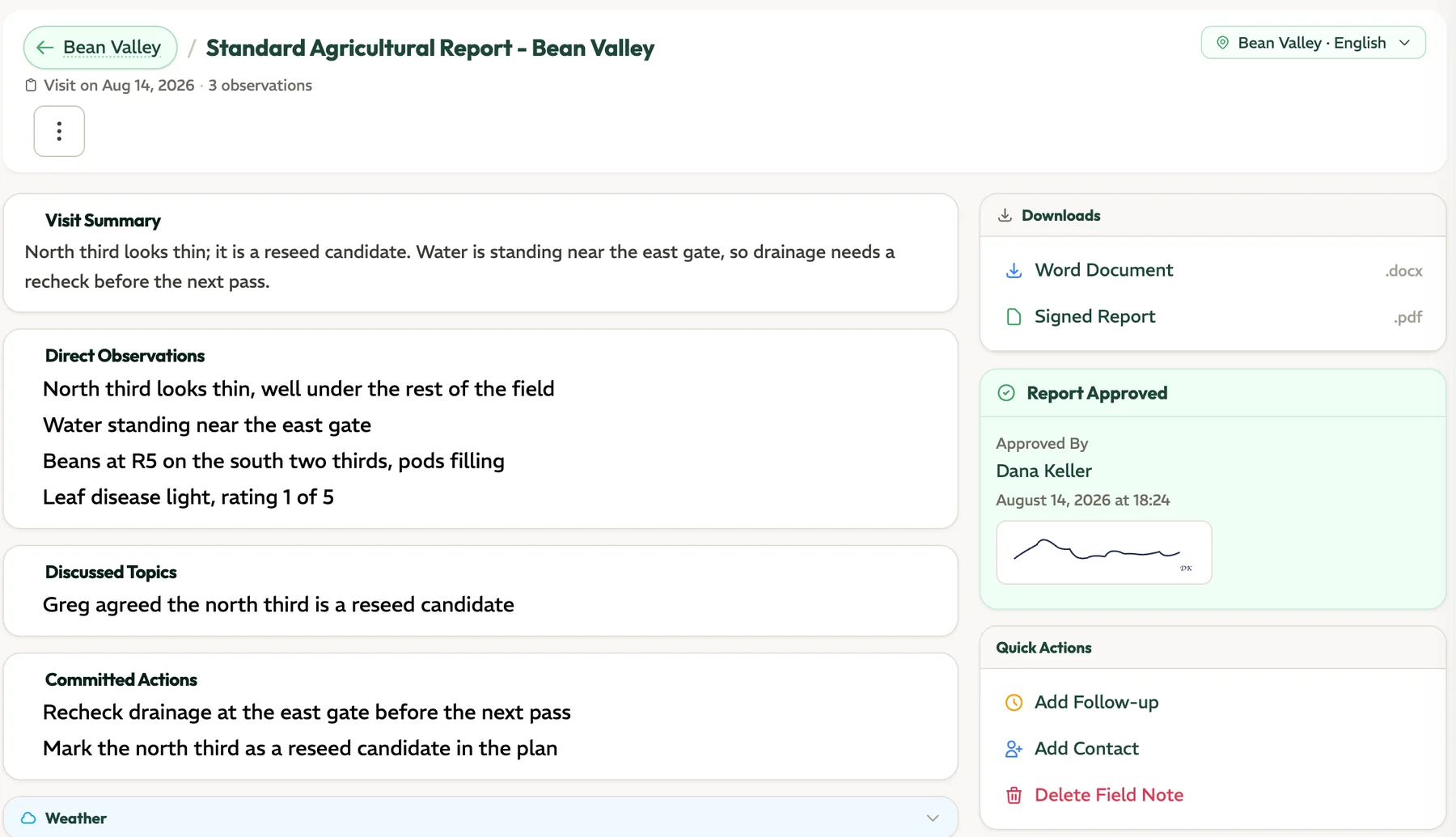 A signed, approved field visit report in PropelMapper